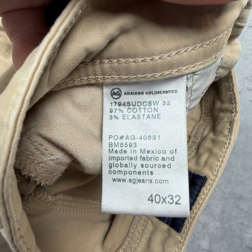 AG Adriano Goldschmied Everett Pants 40x32 Khaki Tan Slim Straight 1794SUDCSW - Picture 7 of 12